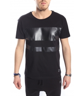 STK SUPER TOKYO T-shirt with eco leather BLACK STK1148