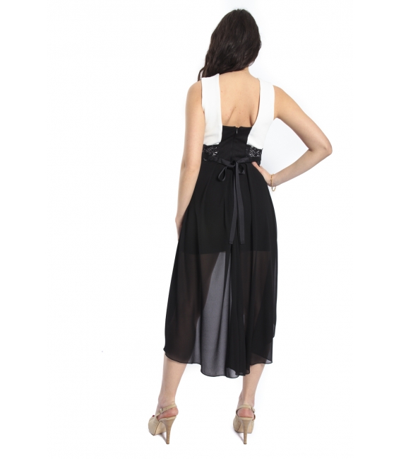 RINASCIMENTO Dress with lace WHITE/BLACK Art. CFC0066509003