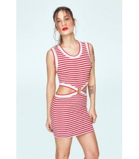 DENNY ROSE Abito a righe ROSSO E BIANCO 46DR12003
