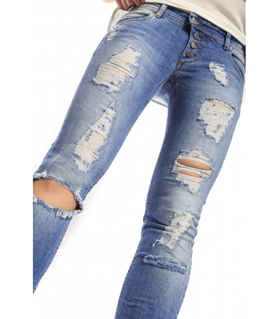 WIYA Jeans slim fit with con strappi DENIM Art. EVE MADE IN ITALY