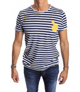 GIANNI LUPO T-shirt con stampa righe BIANCO/BLU Art. 1816-21