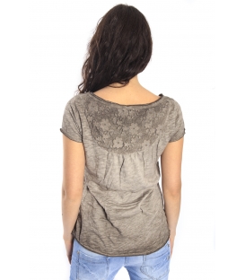 SUSY MIX T-shirt serafino con pizzo BEIGE Art.1569