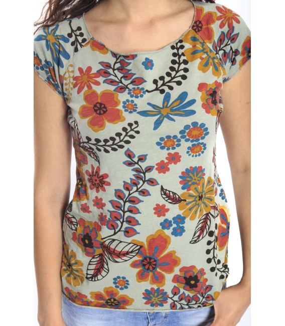SUSY MIX T-shirt print with flowers GREEN Art. 3647