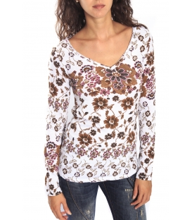 SUSY MIX Maglia in fantasia BEIGE con scollo a V Art. 61090