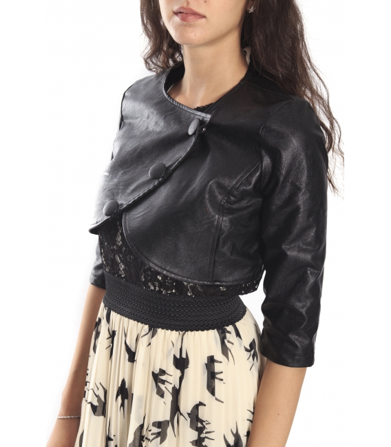 RINASCIMENTO Short jacket in eco-leather with buttons BLACK Art. CFC0069654003