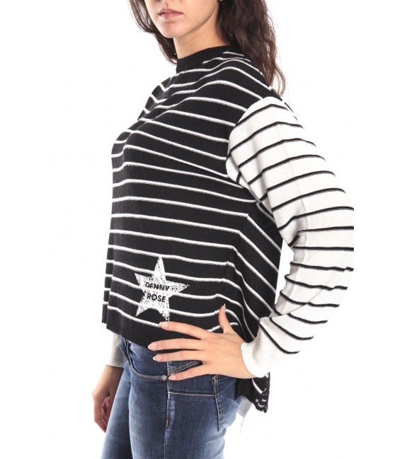 DENNY ROSE Maxi sweater with stripes BLACK and WHITE 52DR51010