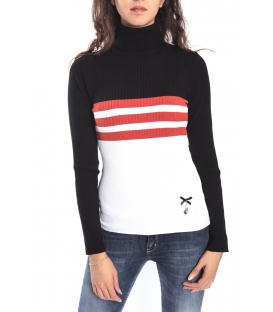 DENNY ROSE Sweater with neck, stripes BLACK and WHITE 52DR51019