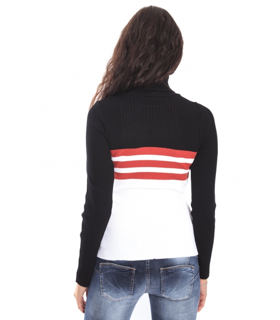 DENNY ROSE Sweater with neck, stripes BLACK and WHITE 52DR51019
