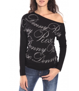 DENNY ROSE Maglia con strass e scritte NERO 52DR61015