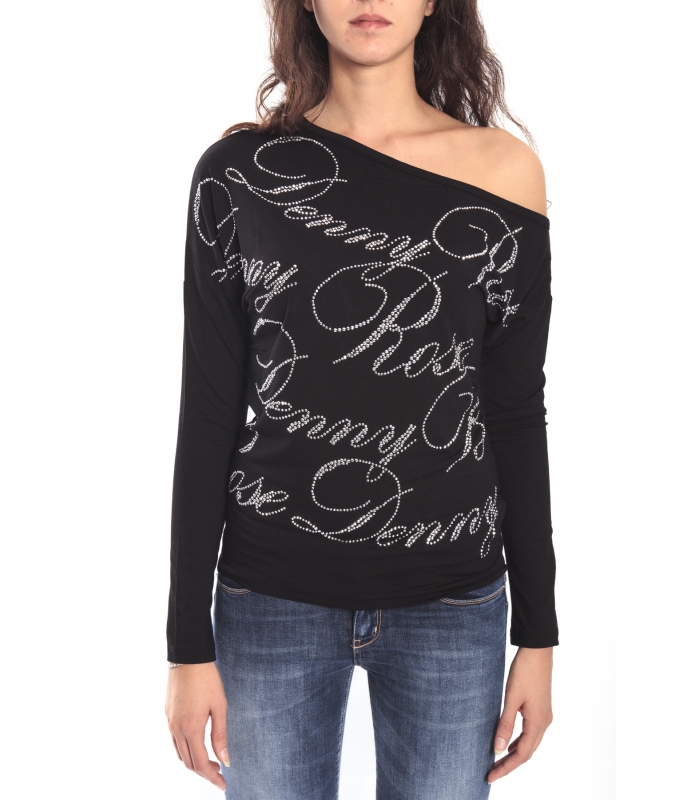 DENNY ROSE Maglia con strass e scritte NERO 52DR61015