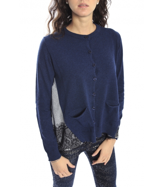 DENNY ROSE Pullover mit Knöpfen und Spitze BLUE 52DR51015