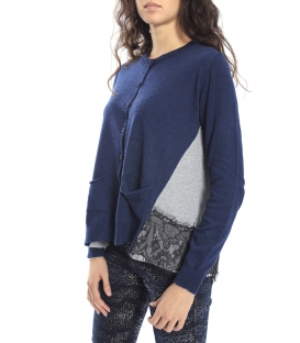 DENNY ROSE Pullover mit Knöpfen und Spitze BLUE 52DR51015