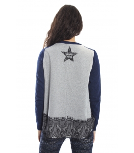 DENNY ROSE Pullover mit Knöpfen und Spitze BLUE 52DR51015