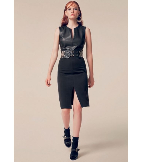 DENNY ROSE Dress with zip in eco-leather BLACK 52DR11000