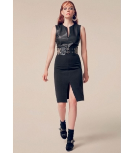 DENNY ROSE Dress with zip in eco-leather BLACK 52DR11000