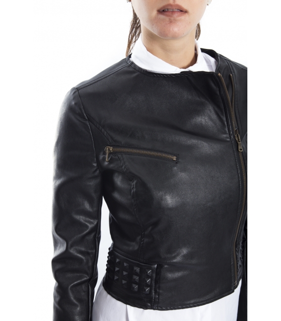ALMAGORES Biker jacket Short faux-leather BLACK Art. 541AL30330
