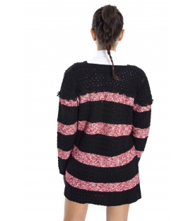 ALMAGORES Cardigan with stripes BLACK and BORDEAUX Art. 541AL50502