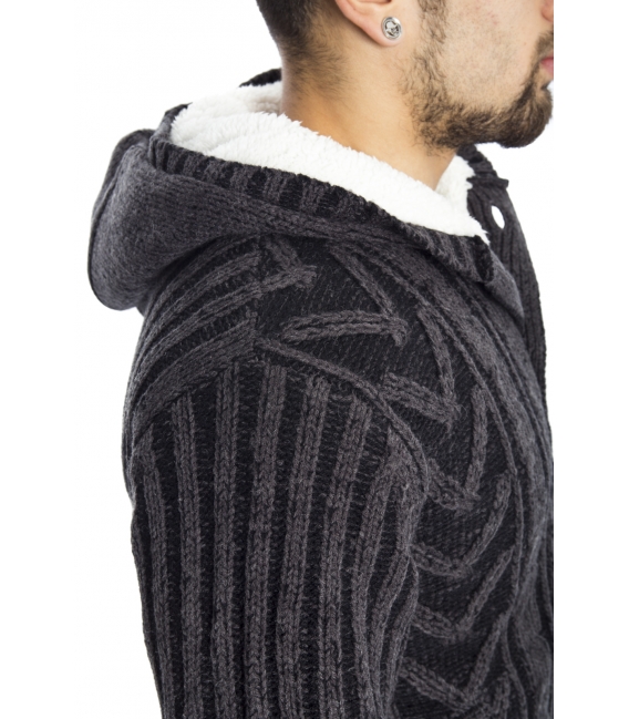 GRAFFIO Sweater with hood and fur inside DARK GREY/BLACK Art. WGU121