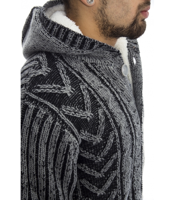 GRAFFIO Sweater with hood and fur inside GREY/BLACK Art. WGU121