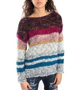 MARYLEY Sweater in fantasy BORDEAUX/BLUE Art. 51B89W MADE IN ITALY