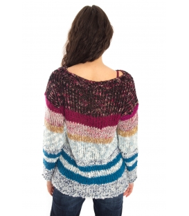 MARYLEY Sweater in fantasy BORDEAUX/BLUE Art. 51B89W MADE IN ITALY