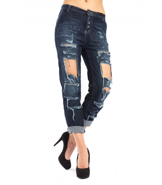 MARYLEY Jeans Boyfriend with rips and zip DENIM Art. B661/G6B MADE IN ITALY