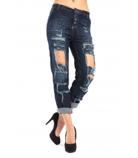 MARYLEY Jeans Boyfriend with rips and zip DENIM Art. B661/G6B MADE IN ITALY