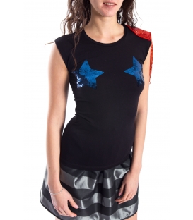 DENNY ROSE Top con stelle + gioiello staccabile NERO 52DR62006