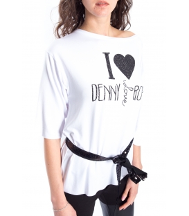DENNY ROSE Maglia con stampa + cintura BIANCO 52DR62011