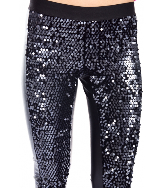 DENNY ROSE Leggings in eco-leather with paillettes BLACK 52DR22001