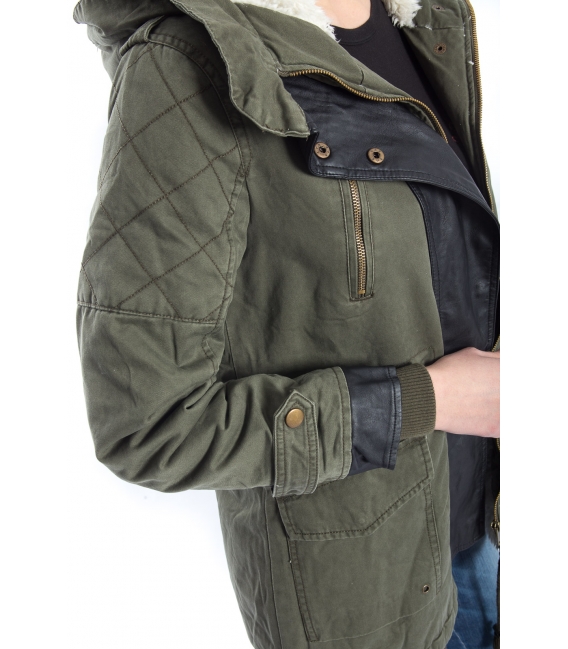 SLIDE OF LIFE Parka in eco-leather with zip and buttons art. PKA02