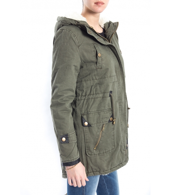 SLIDE OF LIFE Parka with eco-leather details GREEN art. PKA03