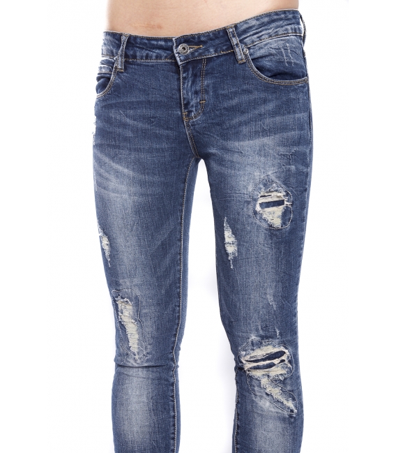 Jeans woman slim fit with rips DENIM ZJ8819