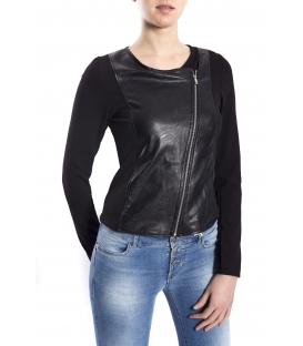 Jacket in eco-leather with asymmetric zip BLACK art. AL102