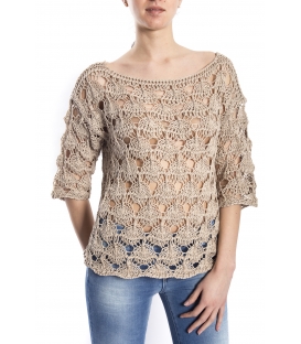 SUSY MIX Maglia traforata BEIGE art. 52509