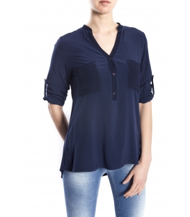 SUSY MIX Shirt serafino with buttons BLUE art. 43112MP