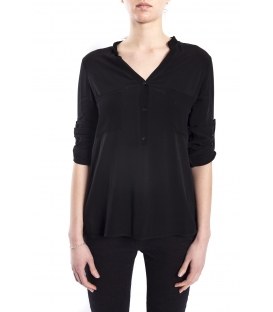 SUSY MIX Camicia serafino con bottoni NERO art. 43112MP