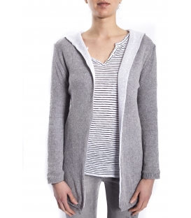 SUSY MIX Long cardigan with hood GRIGIO art. 6022