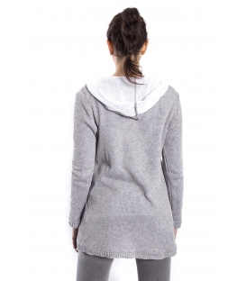 SUSY MIX Long cardigan with hood GRIGIO art. 6022