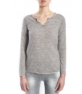 SUSY MIX Maglia serafino a righe GRIGIO e NERO art. 5041