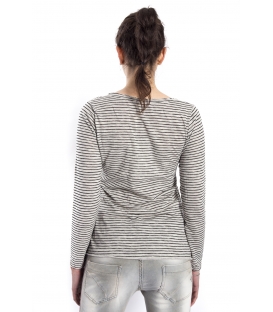 SUSY MIX Maglia serafino a righe GRIGIO e NERO art. 5041