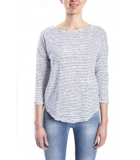 SUSY MIX Maglia in cotone a righe BIANCO e BLU art. 6481