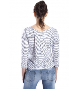 SUSY MIX Maglia in cotone a righe BIANCO e BLU art. 6481