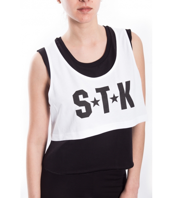 STK SUPER TOKYO Short Top WOMAN with print WHITE STKD074