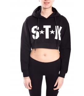 STK SUPER TOKYO Short sweatshirt WOMAN with print BLACK STKD070