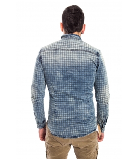 Camicia jeans UOMO con stampa quadretti BLU CJ-9023