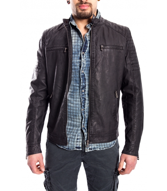 Jacket MAN in eco-leather GREY / BLACK Art. GP-1587