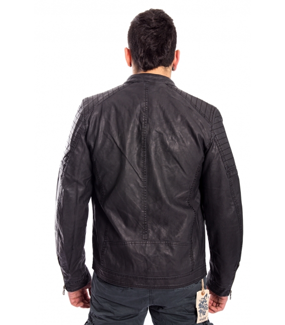 Jacket MAN in eco-leather GREY / BLACK Art. GP-1587