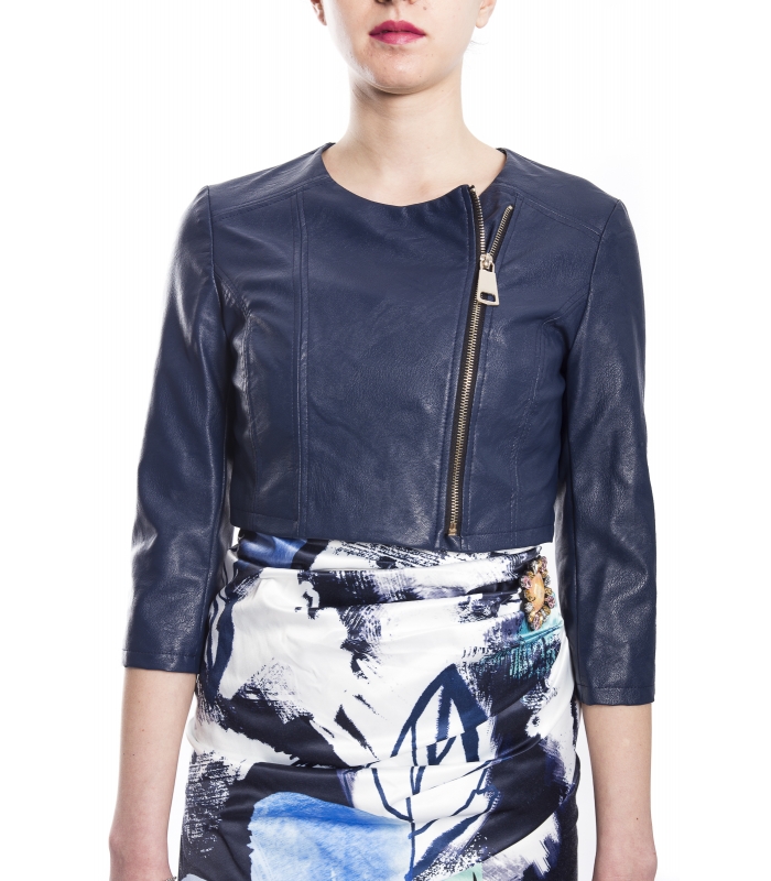 RINASCIMENTO Giacca donna in ecopelle con zip BLUE Art. CFC0073064003