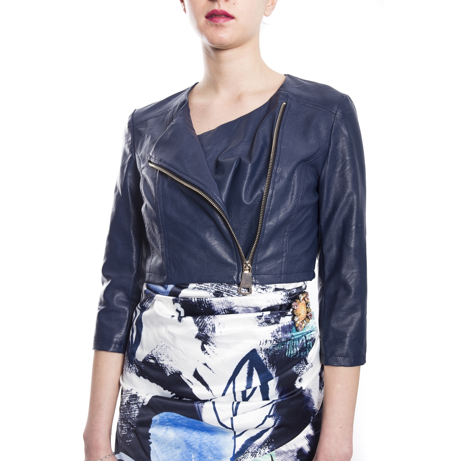 RINASCIMENTO Giacca donna in ecopelle con zip BLUE Art. CFC0073064003